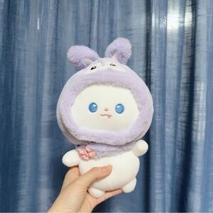Cute Plush Bunny Toy with Purple Hood